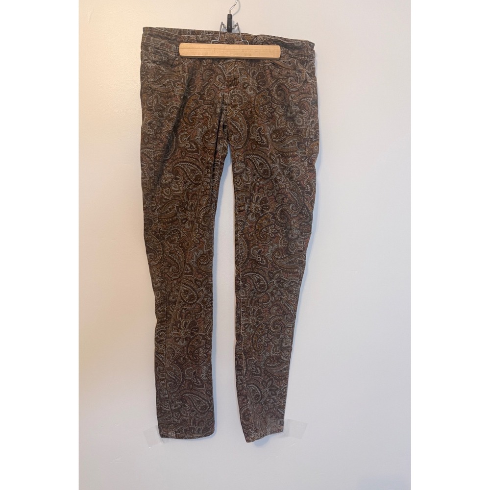 Prana Womens Paisley Corduroy Skinny Pants Brown Earth Tones Size 10